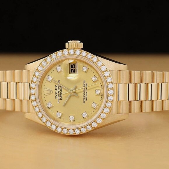 ROLEX LADIES PRESIDENT FACTORY DIAMOND 18K YELLOW GOLD WATCH - Picture 4 of 8